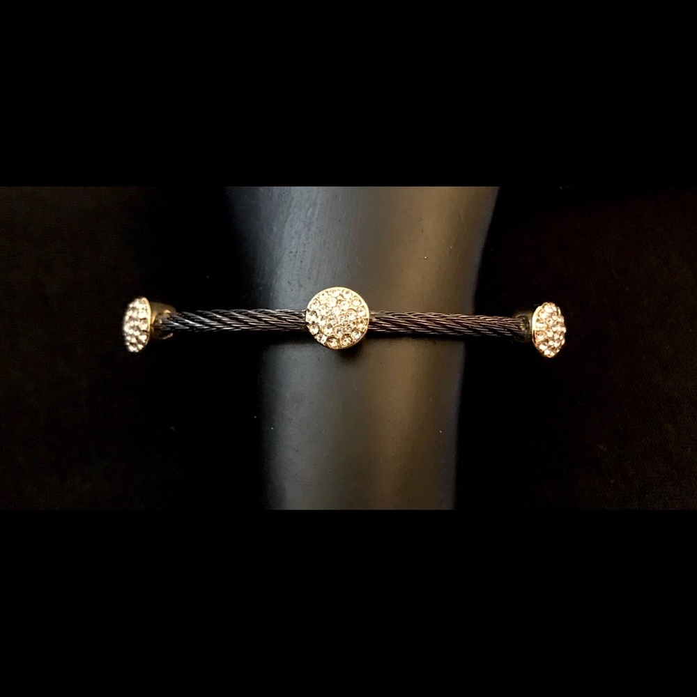 Two-tone Bracelet CZ Pendant Handmade Twisted Band